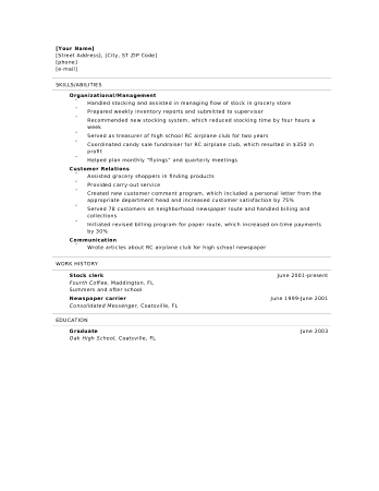 High School Resume With Work Experience Template