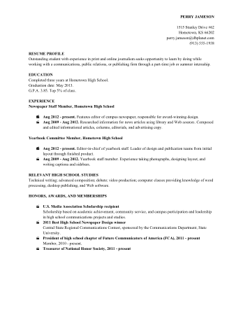 Job Resume For High School Student Template