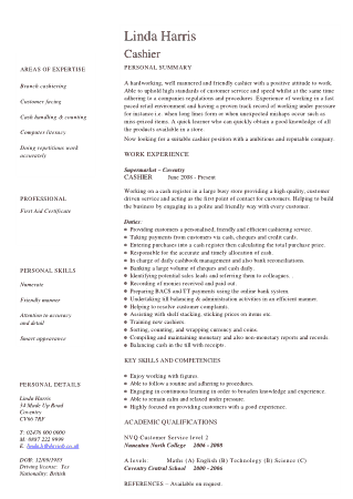 Free Download PDF Books, Cashier Resume Skills Example Template