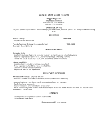 Example of A Skills Based Resume Template