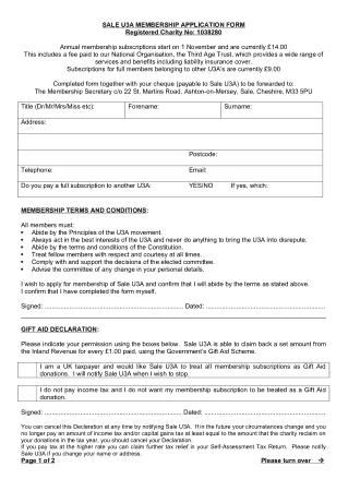 Charity Membership Register Form Template