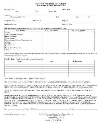 Professional Charity Care Application Form Template