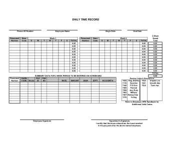 Free Download PDF Books, Simple Daily Timesheet Record Template