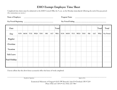 Emo Exempt Employee Time Sheet Calculator Template