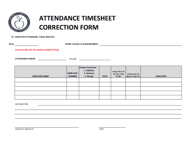 Free Download PDF Books, Employee Attendance Timesheet Correction Form Template