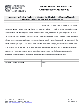 Financial Aid Confidentiality Agreement Template