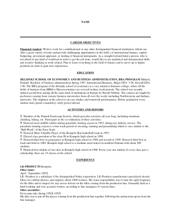 Financial Analyst Career Objective Template