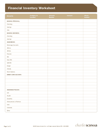 Free Download PDF Books, Financial inventory Worksheet Template