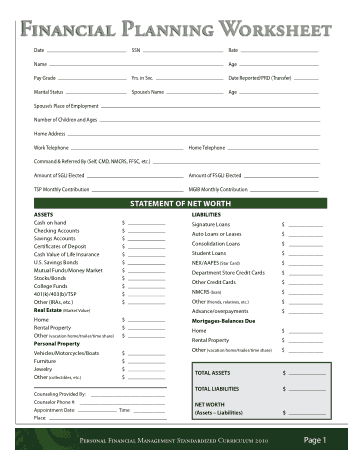 Free Download PDF Books, Financial Planning Worksheet Template
