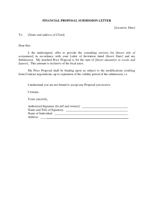 Financial Proposal Submission Letter Template