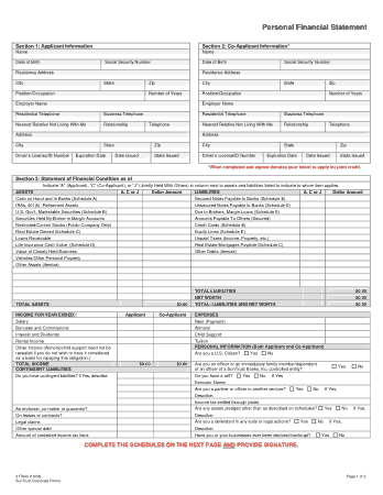Financial Summary Form Template