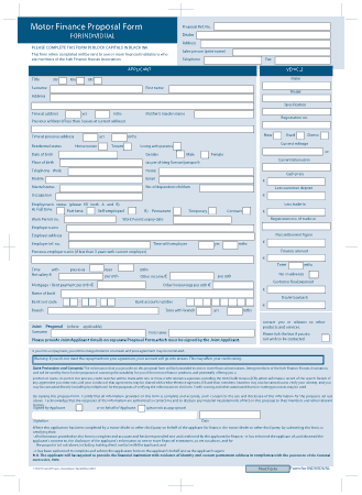 Motor Finance Proposal Form Template