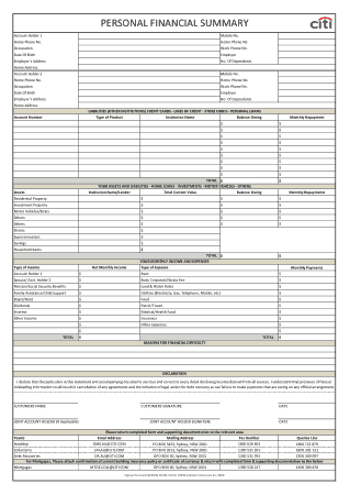 Personal Financial Summary Template
