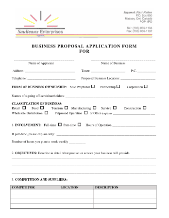 Business Proposal Application Form Template