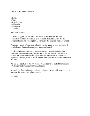 Business Proposal Rejection Letter Template
