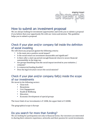 Investment Proposal Guidelines Template