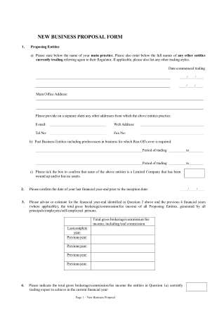 New Business Proposal Form Template