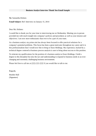 Business Analyst Interview Thank You Letter Template