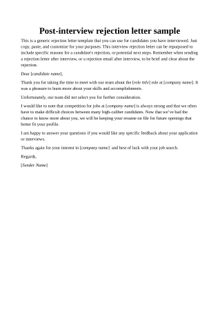 Employer Interview Rejection Thank You Letter Template