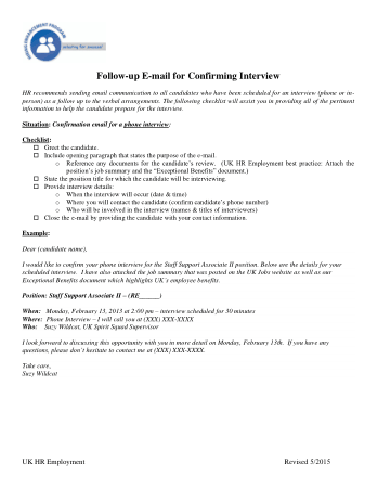 Follow Up After Phone Interview Template