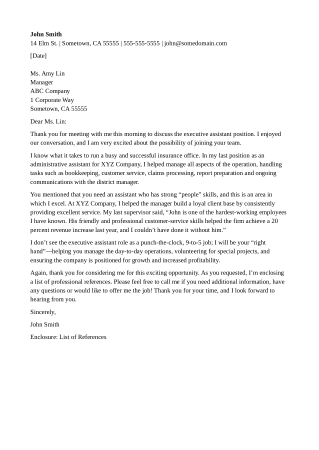 Follow Up Thank You Letter After Interview Template