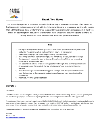 Free Thank You Note After Phone Interview Template