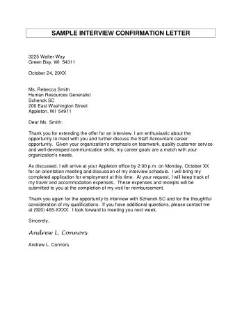 Interview Confirmation Thank You Letter Template
