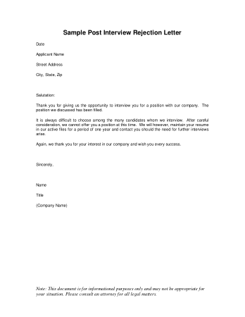 Interview Rejection Thank You Letter Template