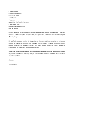 Interview Thank You Letter To Professor Template