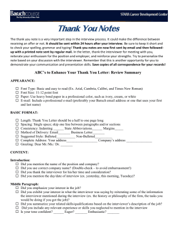 Interview Thank You Note For Internship Template