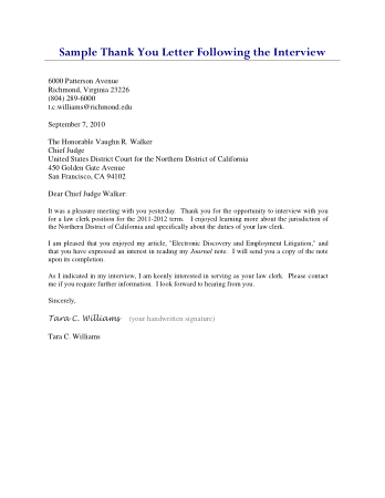 Law Clerk Interview Thank You Letter Template