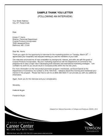 Marketing Position Interview Thank You Letter Template