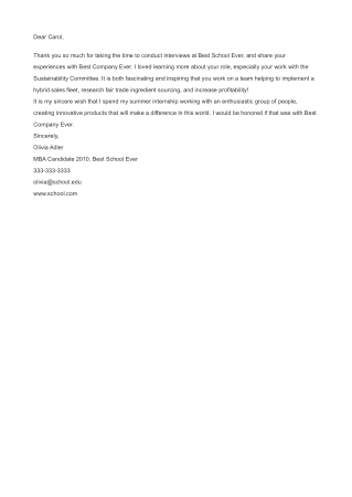 Mba Interview Thank You Note Example Template
