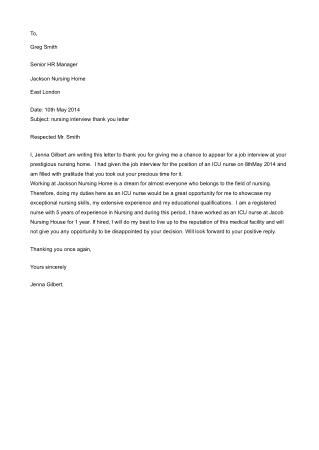Nursing Interview Thank You Letter Template