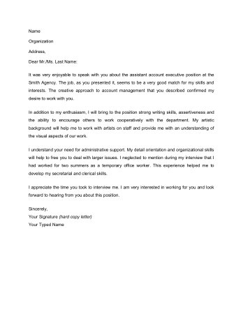 Sample Job Interview Thank You Letter Template