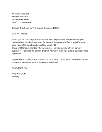 Thank You Letter After A Job Interview Template