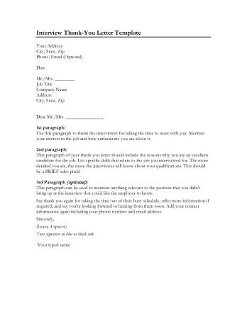 Thank You Letter After Interview Format Template