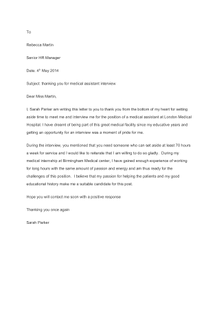 Thank You Letter After Interview Medical Assistant Template
