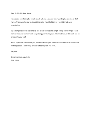 Thank You Letter After Nursing Interview Sample Template