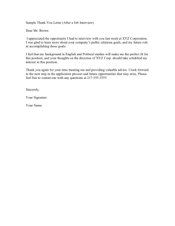 Thank You Letter After Unsuccessful Job Interview Template
