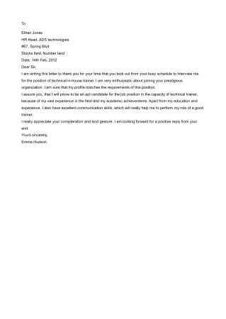 Thank You Letter For Interview Template