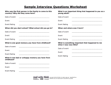 Sample Interview Questions Worksheet Template