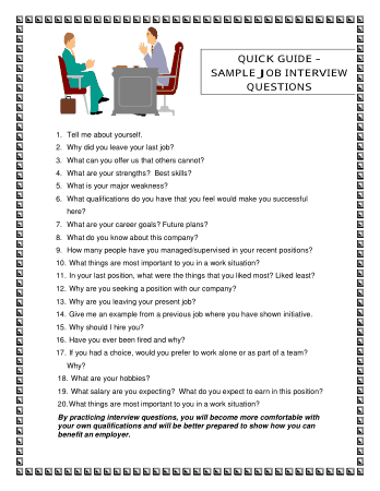 Sample Job Interview Questions Quick Guide Template