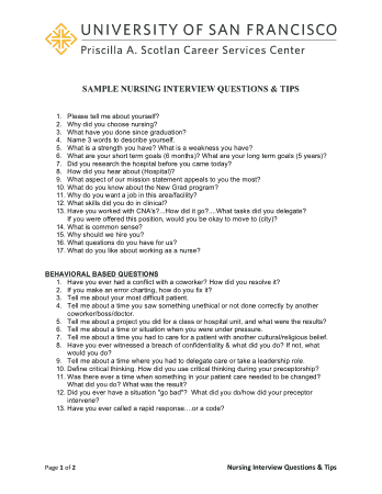 Sample Nursing Interview Questions and Tips Template