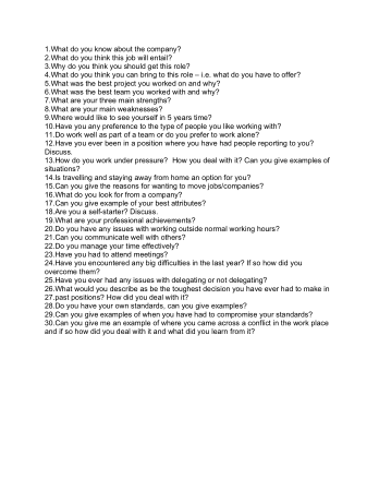 Top 30 Interview Questions Template