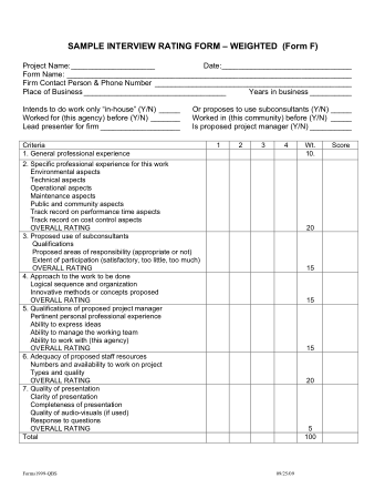 Sample Interview Rating Score Sheet Form Template