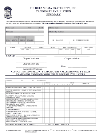 Candidate Evaluation Summary Form Template