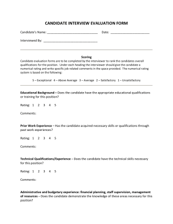 Candidate Interview Evaluation Form Template