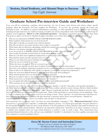Free Download PDF Books, Graduate School Pre Interview Guide and Worksheet Template