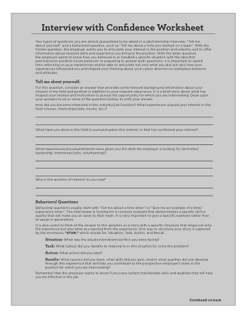 Interview With Confidence Worksheet Template